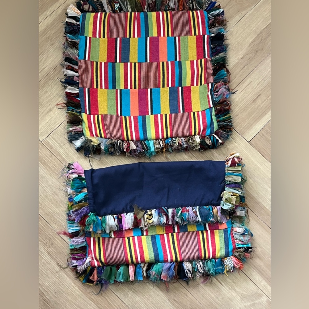(2) KARMA LIVING Pillow Covers Multi Color Boho Rag Rug Style 18” x 17”